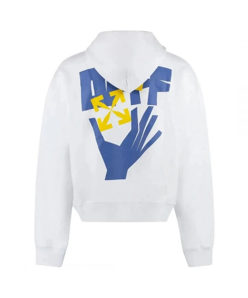 Off White Mens Oversized Fit Hands Arrow Logo White Hoodie Cotton - Size Medium